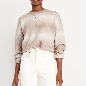 OVERSIZED Old Navy Cozy Crew-Neck Brown Cream Ombré Wool Blend Sweater Women's S